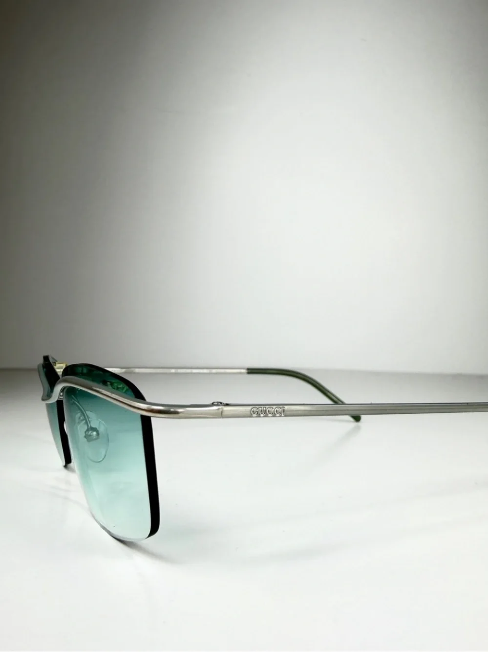 Gucci DeadStock Tom Ford Y2K Rimless Sunglasses GG 1654 T5T Teal Brow Bar Set